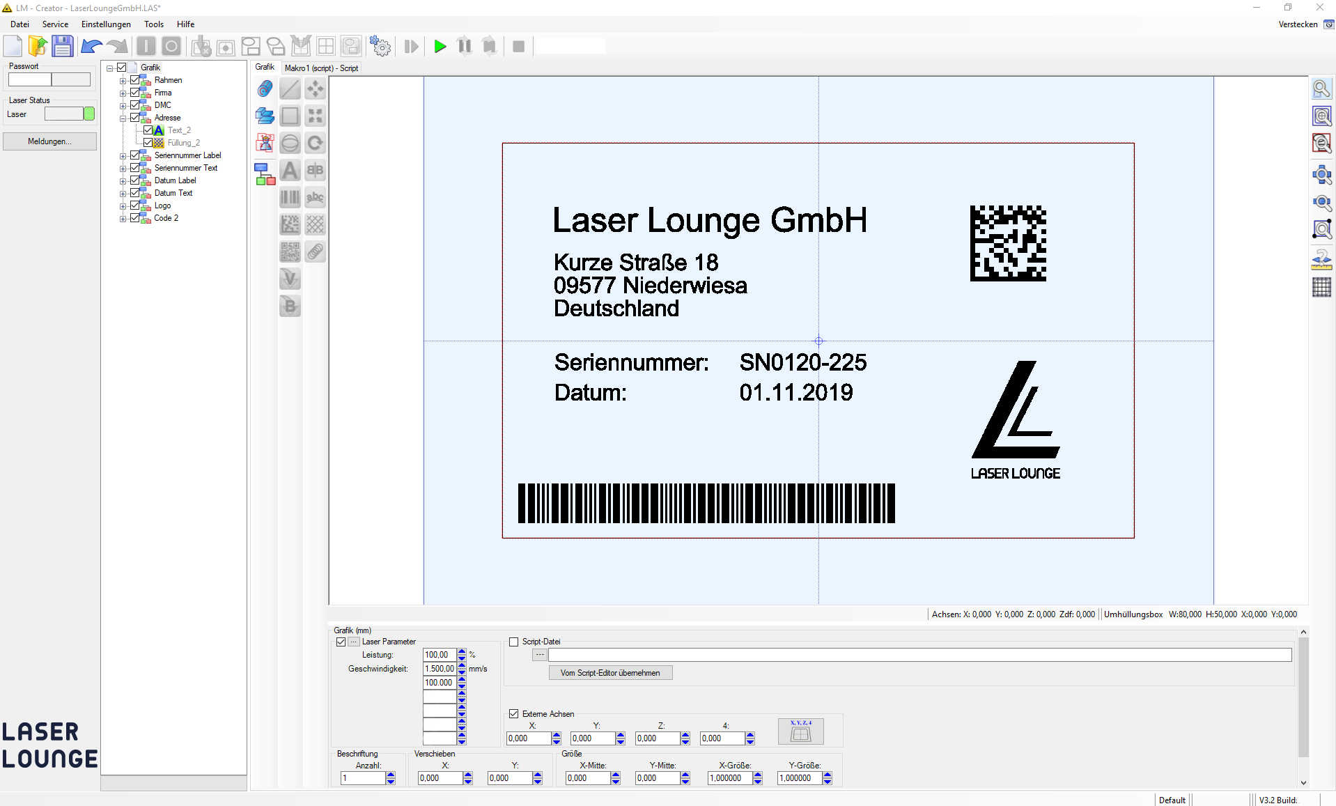 Laser Lounge GmbH - Screenshot Beschriftungssoftware LM-Creator